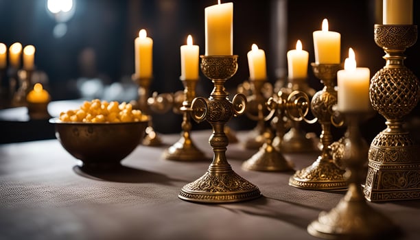 Ornate Golden Candelabras with Burning Candles photo