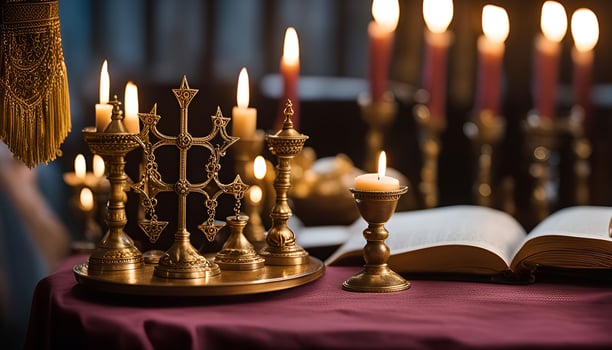 Candlesticks and a Book in a Religious Setting photo