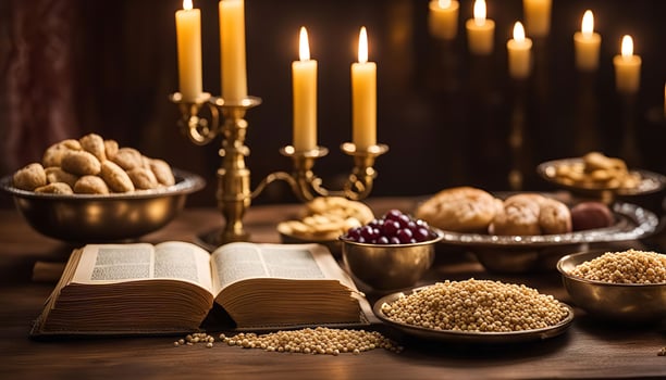 Religious Feast Table with Candles and Food photo