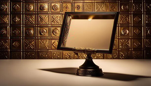 Ornate Mirror Reflection on Gold Background photo