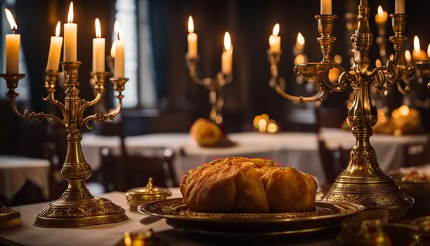 Golden Candelabras and Bread on a Table photo