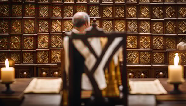 A Man Sitting in a Chair with a Wooden Wall Behind Him photo