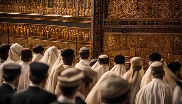 Jewish Men Praying in a Synagogue photo