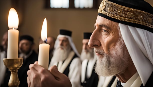 Elderly Man Lighting a Candle photo
