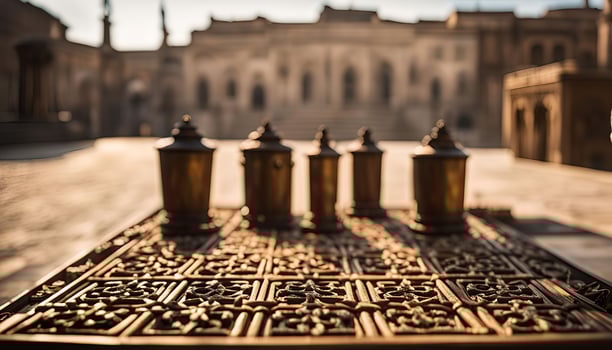 Golden Lanterns in a Mosque Courtyard photo