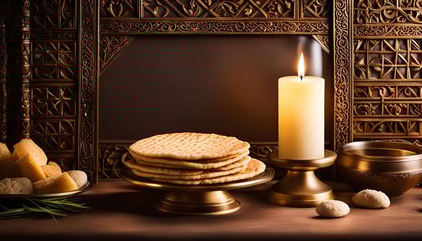 Candlelit Still Life with Bread and Gold photo