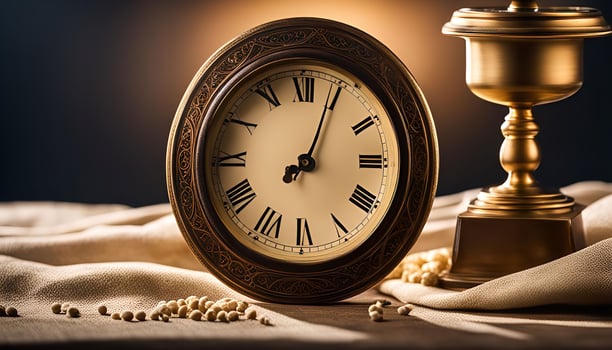 Vintage Clock and Trophy on Linen Fabric photo