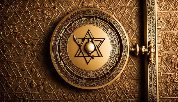Ornate Golden Star of David on a Circular Plate photo