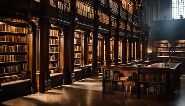 Grand Library Interior with Bookshelves photo