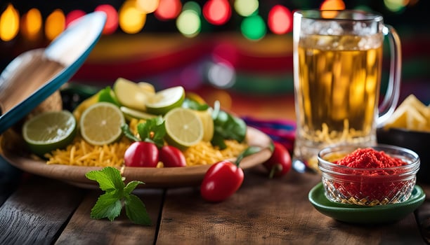 Mexican Fiesta A Delicious Spread of Tacos, Beer and Salsa photo