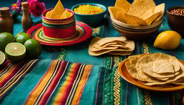 Mexican Food Fiesta - A Delightful Spread of Tortilla Chips, Salsa, and Lime photo