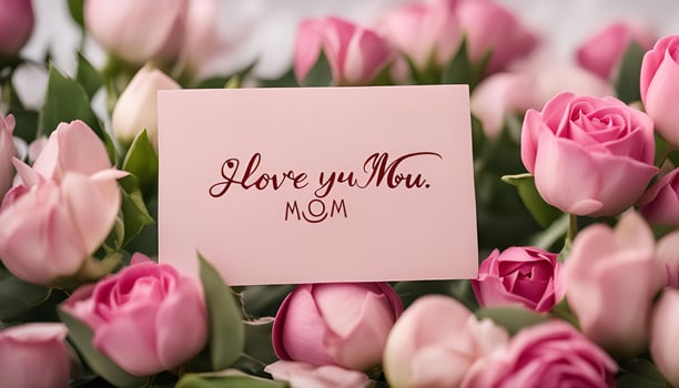 Pink Roses and a Love You Mom Card photo