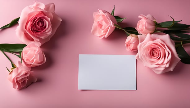 Pink Roses and Blank Card on a Pastel Background photo