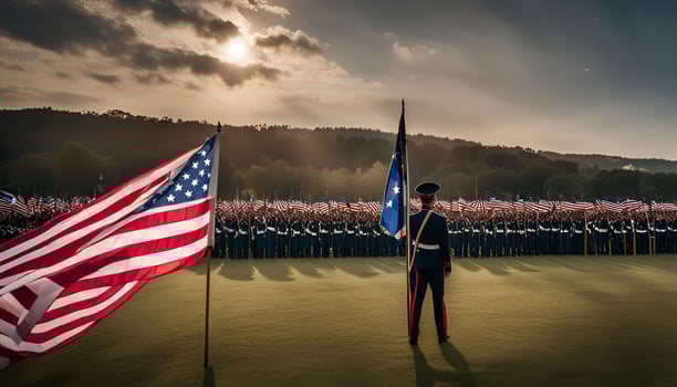 Military Ceremony with American Flags photo