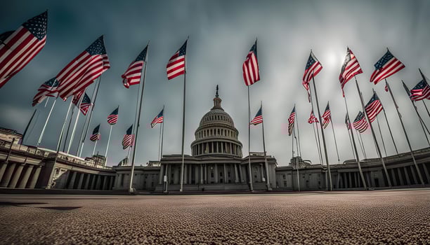 United States Capitol Building with Flags photo