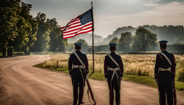 Three Soldiers Salute the American Flag photo