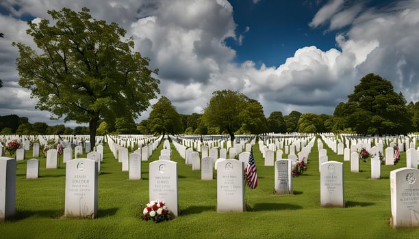 Military Cemetery with American Flag photo
