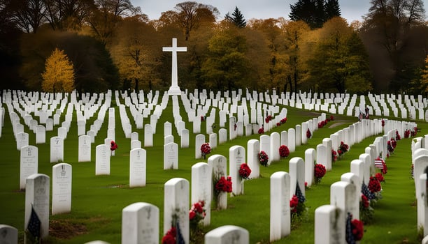 Rows of White Headstones in a Cemetery photo