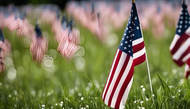 American Flags Waving in the Wind photo