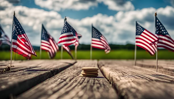 American Flags on Wooden Table photo