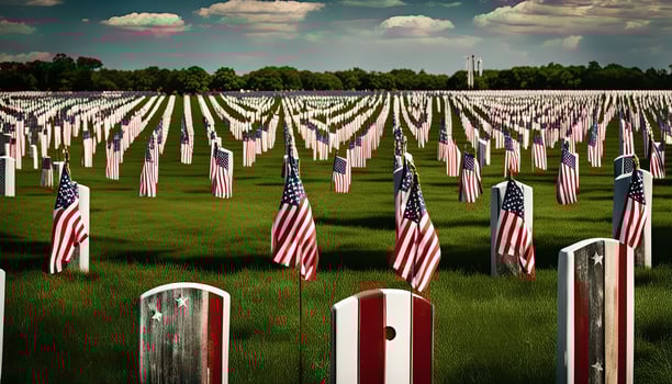 American Flags at a Cemetery photo