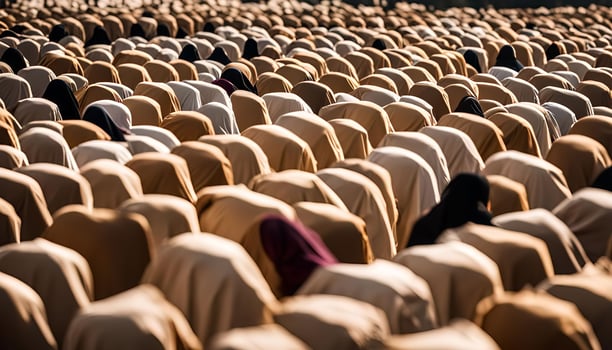 A sea of people kneeling in prayer photo