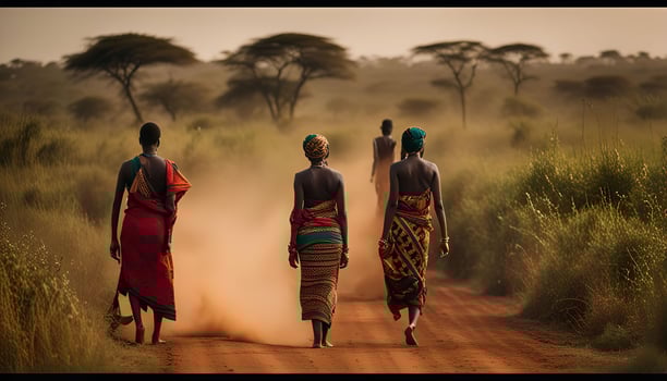 African Women Walking on a Dirt Road photo