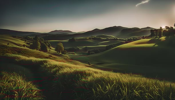 Rolling Hills and Grasslands at Sunset photo