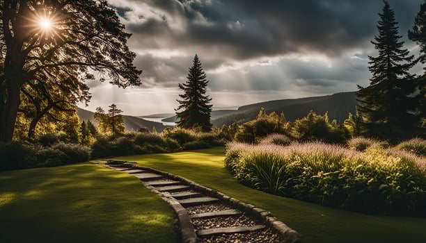 Sunbeams Illuminating a Serene Landscape photo