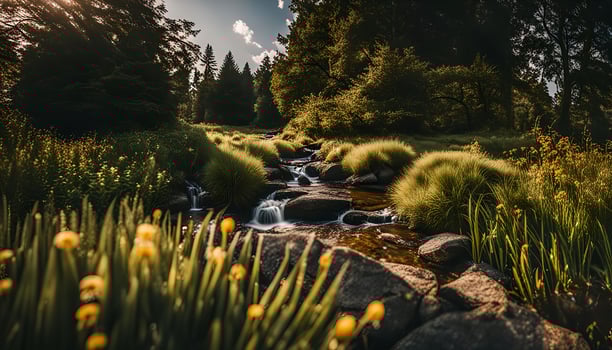 Serene Creek Flowing Through Lush Forest photo