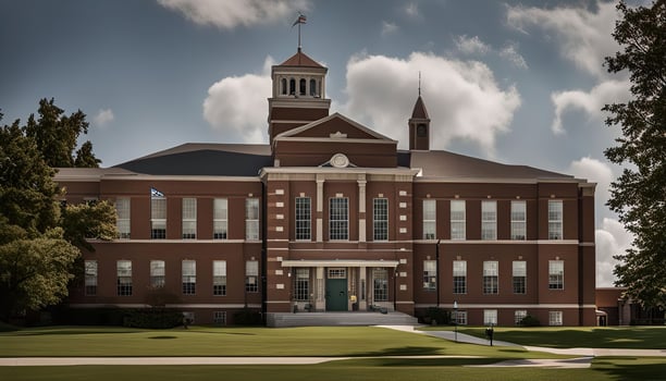 Brick Building with Green Lawn photo
