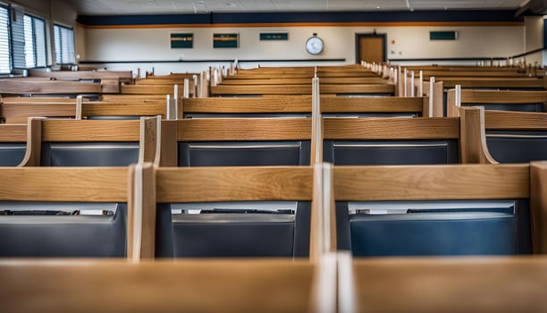 Rows of Wooden Seats in a Room photo