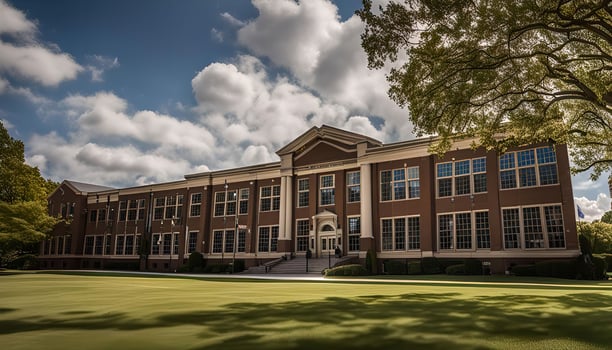 Brick Building with Green Lawn photo