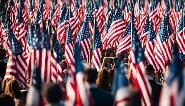 Patriotic Gathering with American Flags photo