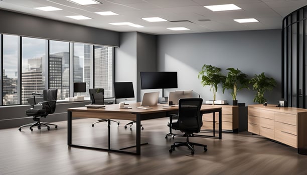Modern Office Interior Design with City View photo