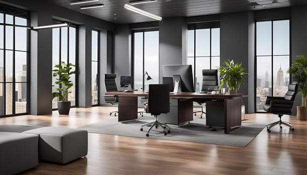 Modern Office Interior with City View photo