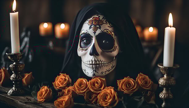 Day of the Dead Makeup with Candles and Roses photo