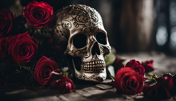 Silver Skull and Roses photo