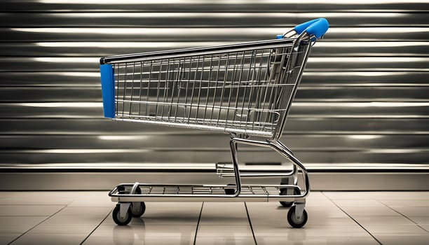 Shopping Cart by a Metal Door photo