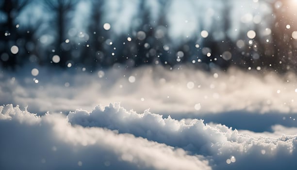 Winter Wonderland Close-Up of Snowflakes Falling on Fresh Snow photo