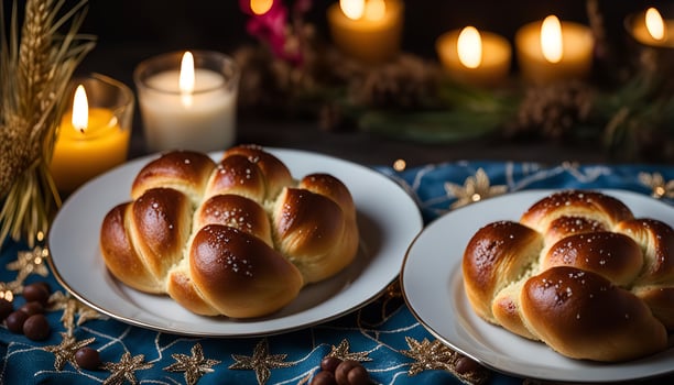 Braided Challah Bread with Candles for Shabbat Dinner photo