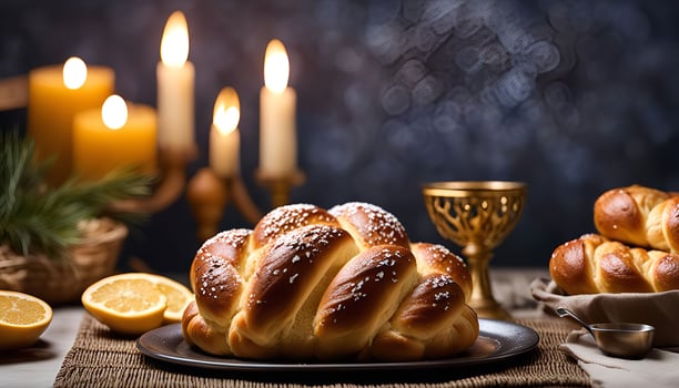 Challah Bread with Candles photo