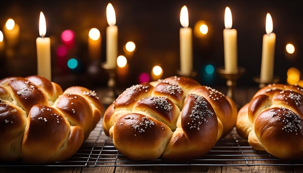 Three Challah Breads With Candlelight photo