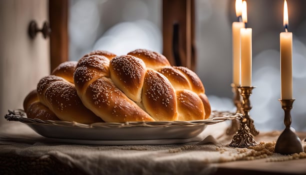 Challah Bread with Candles for Shabbat photo