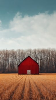 A red barn in the middle of a field photo