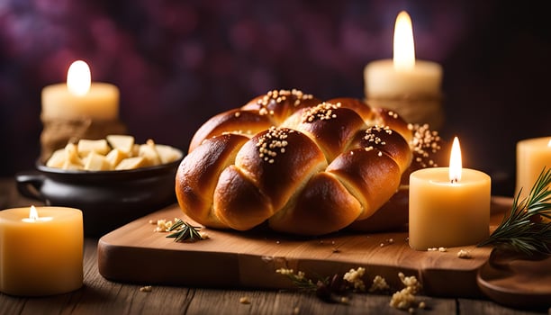 Challah Bread with Candles for Shabbat photo