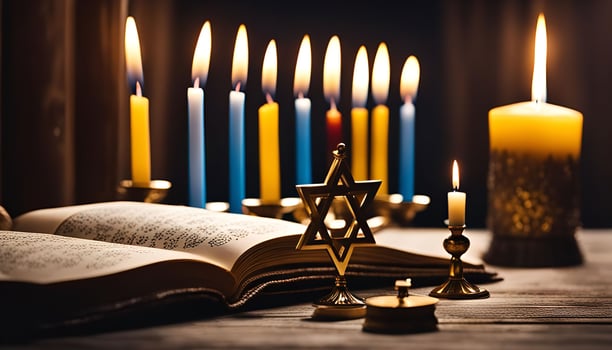 Hanukkah Celebration with Candles and Star of David photo