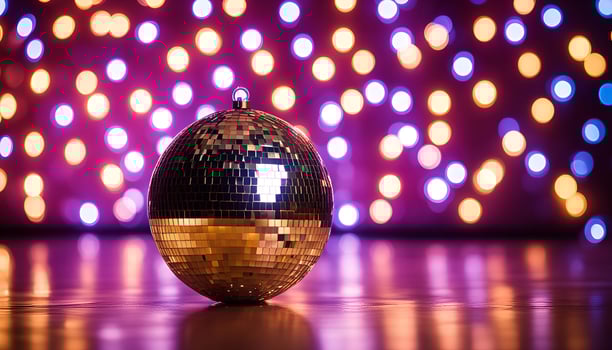 Disco Ball with Purple and Yellow Lights photo