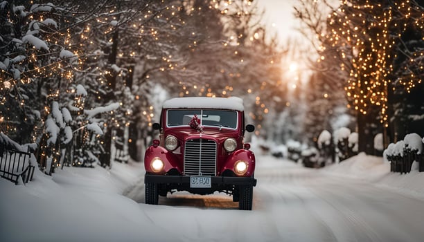 Vintage Car in a Snowy Winter Wonderland photo