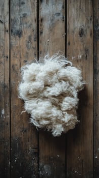 A pile of white wool on a wooden floor photo